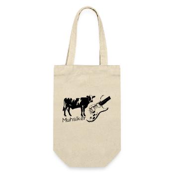 Muhsiker - Kuh mit Gitarre - dunkel - Geschenkbeutel für Flaschen - Natur - Vorne