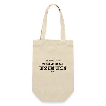 So sieht eine richtig coole Erzieherin aus - Geschenkbeutel für Flaschen - Natur - Vorne