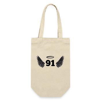 Nummer 91 Engel - Flügel zum 91. Geburtstag - Geschenkbeutel für Flaschen - Natur - Vorne
