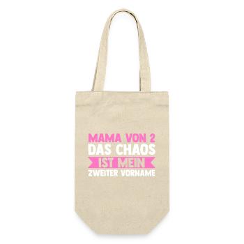 Mama Von 2 Kindern - Geschenkbeutel für Flaschen - Natur - Vorne