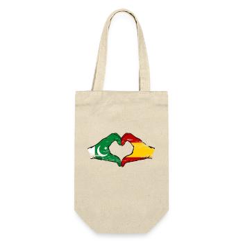 Pakistan Spanien Flagge Haende Herzform - Geschenkbeutel für Flaschen - Natur - Vorne
