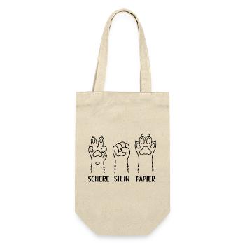 Schere Stein Papier Katzen Hunde Pfoten - Geschenkbeutel für Flaschen - Natur - Vorne