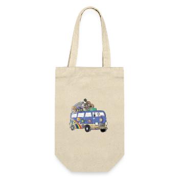 Hippie Camper Motiv Vanlife Camping Retro - Geschenkbeutel für Flaschen - Natur - Vorne