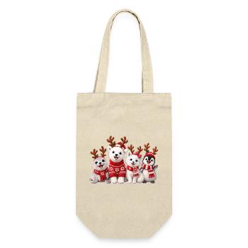 Fröhliche Weihnachtstiere mit Rentiergeweih - Geschenkbeutel für Flaschen - Natur - Vorne
