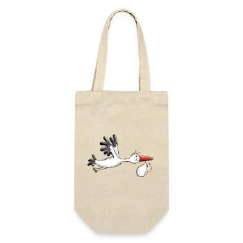 Lustiger Storch bringt Baby - Comic - Geburt - Geschenkbeutel für Flaschen - Natur - Vorne
