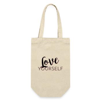 Love Yourself -Schriftzug Pascal Voggenhuber - Geschenkbeutel für Flaschen - Natur - Vorne