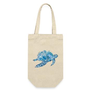 fantasievolle blaue Wasserschildkröte mit Korallen - Geschenkbeutel für Flaschen - Natur - Vorne