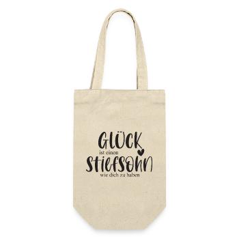 Sohn Stiefsohn Kind Familie Geschenk Glück - Geschenkbeutel für Flaschen - Natur - Vorne