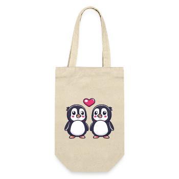 Pinguin Comic Paar Liebe - Geschenkbeutel für Flaschen - Natur - Vorne