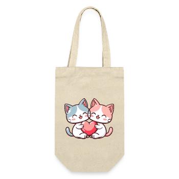 Katze Paar Liebe Couple Verliebt - Geschenkbeutel für Flaschen - Natur - Vorne