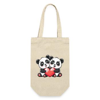Panda Paar Liebe Couple Verliebt - Geschenkbeutel für Flaschen - Natur - Vorne