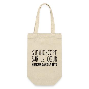 Stéthoscope au cœur, humour dans la tête - Sac à bouteille - nature - Devant