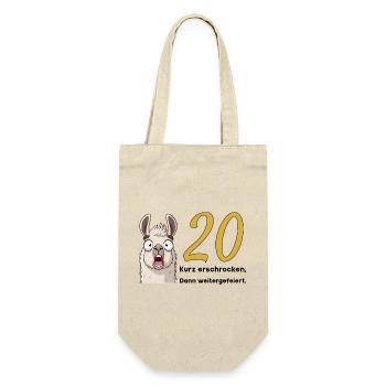 20 Geburtstag – Kurz erschrocken, dann gefeiert - Geschenkbeutel für Flaschen - Natur - Vorne