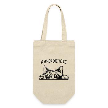 Ich hör die Tüte Lustige Katze Katzen Spruch - Geschenkbeutel für Flaschen - Natur - Vorne