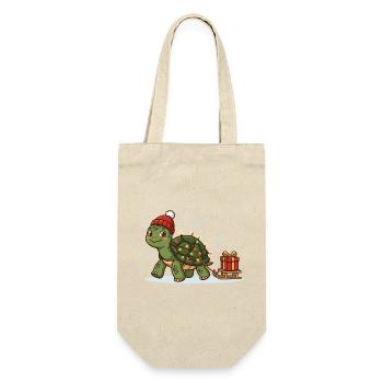 Weihnachts-Schildkröte mit Lichterkette - Geschenkbeutel für Flaschen - Natur - Vorne