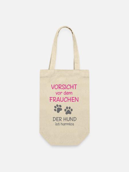 Vorsicht vor dem Frauchen Hund ist harmlos - Geschenkbeutel für Flaschen - Natur