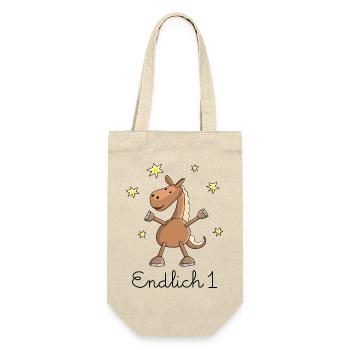 Pferd "Endlich 1." Erster Geburtstag - Geschenkbeutel für Flaschen - Natur - Vorne