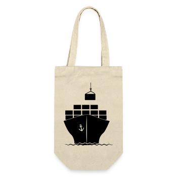 Seecontainerboot mit Kranbeladung - Geschenkbeutel für Flaschen - Natur - Vorne