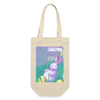 Pastell Osterhase im Frühlingsgras - Geschenkbeutel für Flaschen - Natur - Vorne