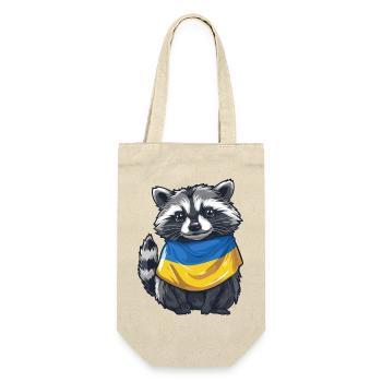 Niedlicher Waschbär mit Ukraine Halstuch - Geschenkbeutel für Flaschen - Natur - Vorne
