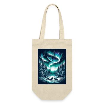 Mystische Nordlichter und Wolfsrudel - Geschenkbeutel für Flaschen - Natur - Vorne