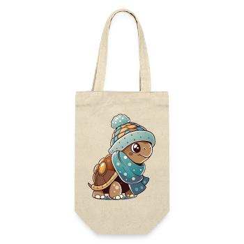 Tortue mignonne avec écharpe et chapeau à pompon. - Sac à bouteille - nature - Devant