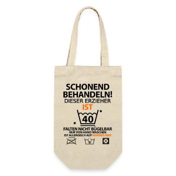 40. Geburtstag Erzieher lustig mit Spruch - Geschenkbeutel für Flaschen - Natur - Vorne