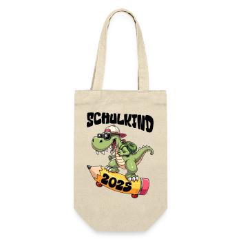 Schulkind Alligator mit Skateboard 2025 - Geschenkbeutel für Flaschen - Natur - Vorne