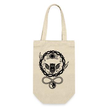 Mystische Hekate Eule mit Symbolen und Mond - Geschenkbeutel für Flaschen - Natur - Vorne