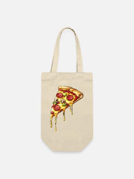 Pizza Slice Cartoon – Schmelzkäse und Salami - Geschenkbeutel für Flaschen - Natur