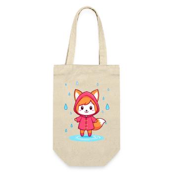 Kleiner Chibi-Fuchs im Regenmantel - Geschenkbeutel für Flaschen - Natur - Vorne