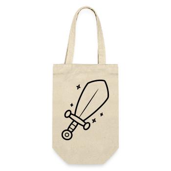 Minimalistisches Schwert Ritter Fantasy Line Art - Geschenkbeutel für Flaschen - Natur - Vorne