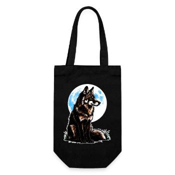 Ein Wolf vor einem blauen Mond - Geschenkbeutel für Flaschen - Schwarz - Vorne