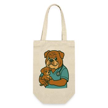 Bouledogue vétérinaire tenant chiot mignon animal dessin animé - Sac à bouteille - nature - Devant