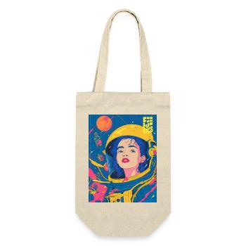 Astronautin im Neon PopArt Stil - Geschenkbeutel für Flaschen - Natur - Vorne