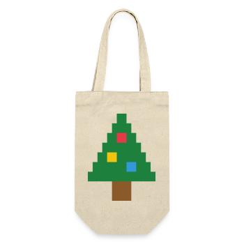Pixel Tanne – Ugly Christmas Sweater Look - Geschenkbeutel für Flaschen - Natur - Vorne