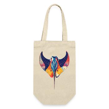 Bunter Manta Rochen Illustration Meerestiere Motiv - Geschenkbeutel für Flaschen - Natur - Vorne