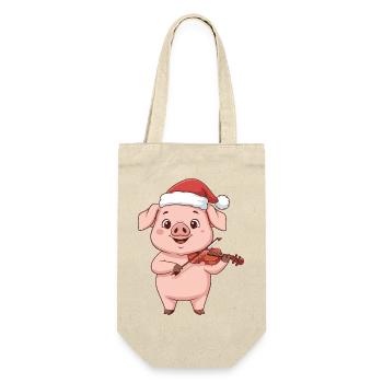 Christmas Pig Farm Animal Playing Violin - Gift Bag for Bottles - nature - Front
