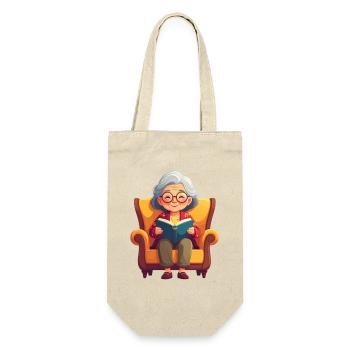 Grand-mère assise dans le fauteuil en train de lire un livre - Sac à bouteille - nature - Devant