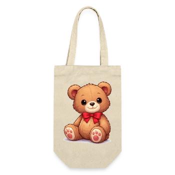 Kuschelbär mit roter Schleife - Geschenkbeutel für Flaschen - Natur - Vorne