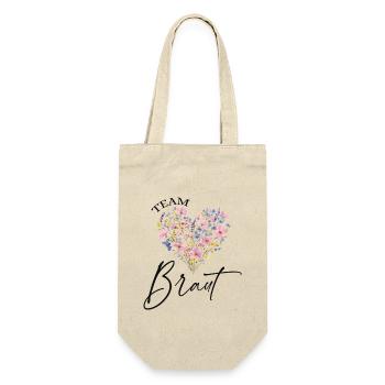 Blumen Herz - Team Braut - Personalisierbar - Geschenkbeutel für Flaschen - Natur - Vorne