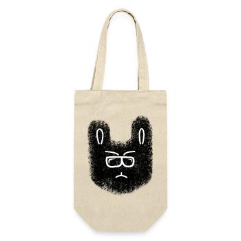 Nerdhase mit Brille - Geschenkbeutel für Flaschen - Natur - Vorne