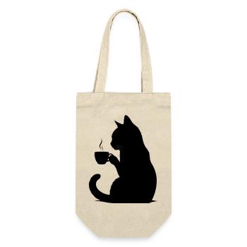 Minimalist Black Cat Drinking Coffee - Gift Bag for Bottles - nature - Front