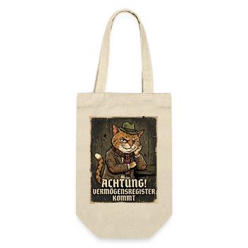 Achtung! Vermögensregister kommt - Ashera Katze - Geschenkbeutel für Flaschen - Natur - Vorne