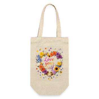Love Your Self Blütenherz Design - Geschenkbeutel für Flaschen - Natur - Vorne
