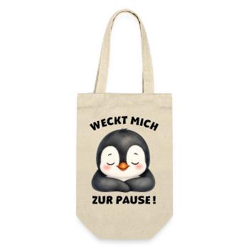 Klassentier Pinguin "Weckt mich zur Pause!" - Geschenkbeutel für Flaschen - Natur - Vorne