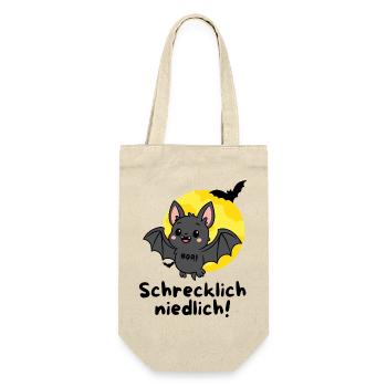 Schrecklich Niedlich – Süße Halloween Fledermaus - Geschenkbeutel für Flaschen - Natur - Vorne