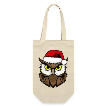 Eulen Weihnachten / Weihnachtsmann Vogel - Geschenkbeutel für Flaschen - Natur - Vorne