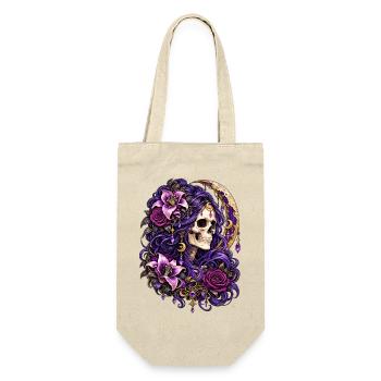 Schädelfrau, Mondblumen, Lila, Gotisch, - Geschenkbeutel für Flaschen - Natur - Vorne