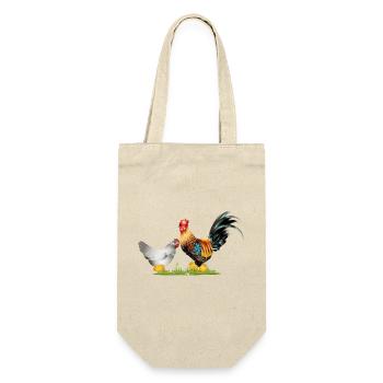 stately rooster with hen and chick offspring - Gift Bag for Bottles - nature - Front